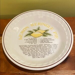 Vintage  Lemon Meringue Ceramic Recipe Pie Plate